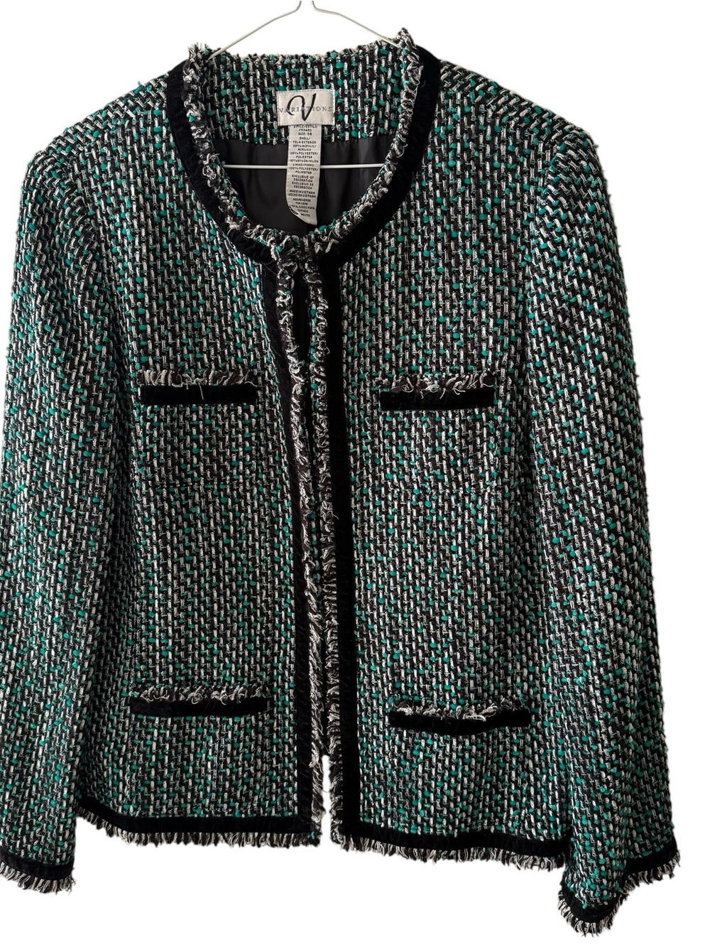 Vintage Variations Women’s Size 14 Green & Black Tweed Jacket Clasp Front Blazer